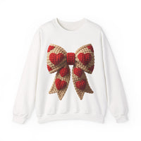Faux Crochet Valentine Bow – Gildan Heavy Blend | Trendy Women’s Soft Sweatshirt. Direct to Garment. Printed & Shipped in the USA. Unisex Sizes.