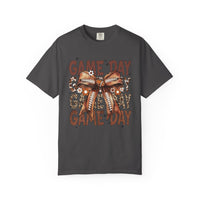 Game Day - Football Bow - Comfort Colors | Trendy Women's T-Shirt. Direct to Garment. Printed & Shipped in the USA. Unisex Sizes.