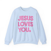 Jesus Loves You – Gildan Heavy Blend | Trendy Women’s and Men's Soft Sweatshirt. Direct to Garment. Printed & Shipped in the USA. Unisex Sizes.