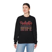 Firefighter Wife Patriotic Flag Lettering for Firefighter Spouse – Gildan Heavy Blend | Trendy Women’s Soft Sweatshirt. Direct to Garment. Printed & Shipped in the USA. Unisex Sizes.