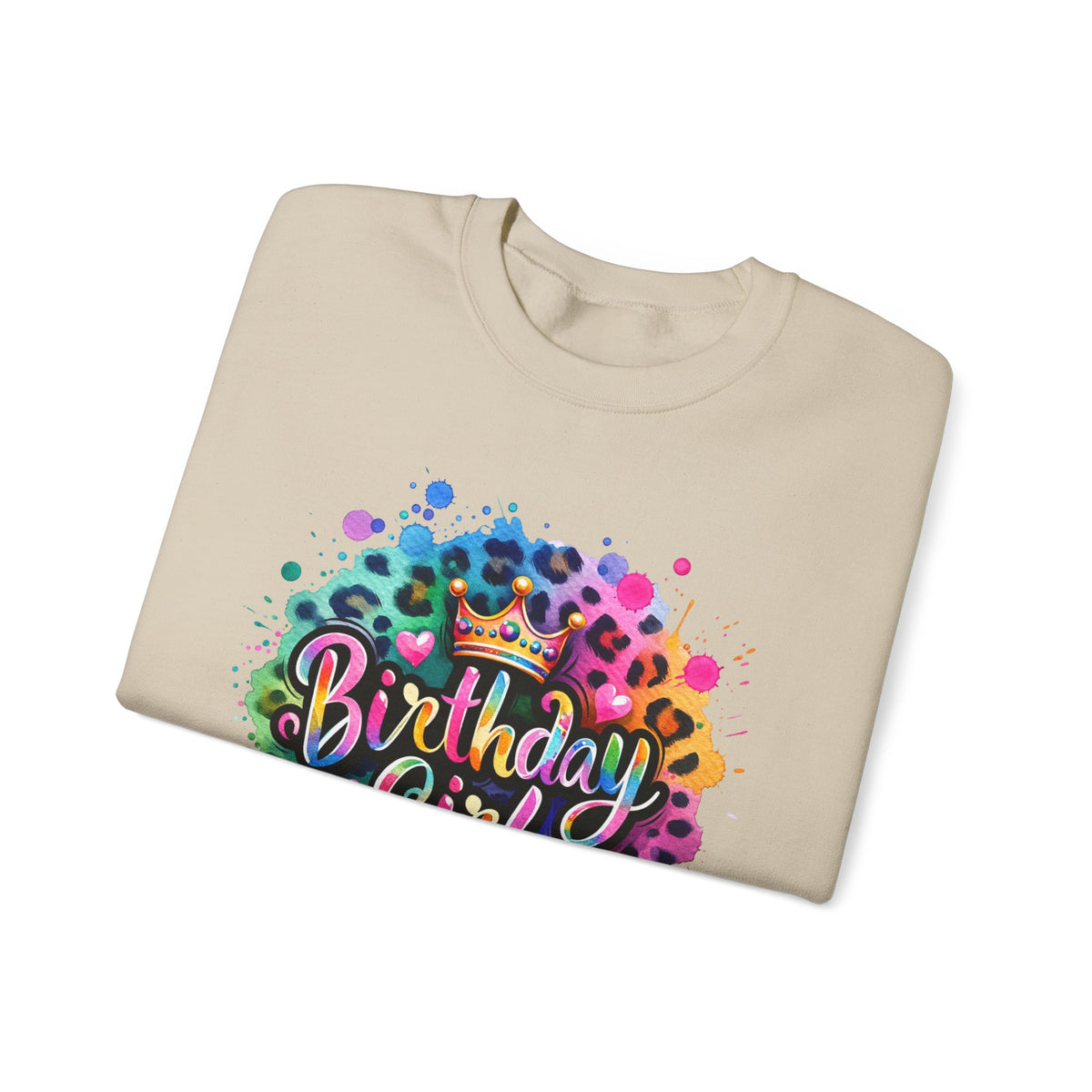 Birthday Girl, Neon Leopard – Gildan Heavy Blend | Trendy Women’s Soft Sweatshirt. Direct to Garment. Printed & Shipped in the USA. Unisex Sizes.