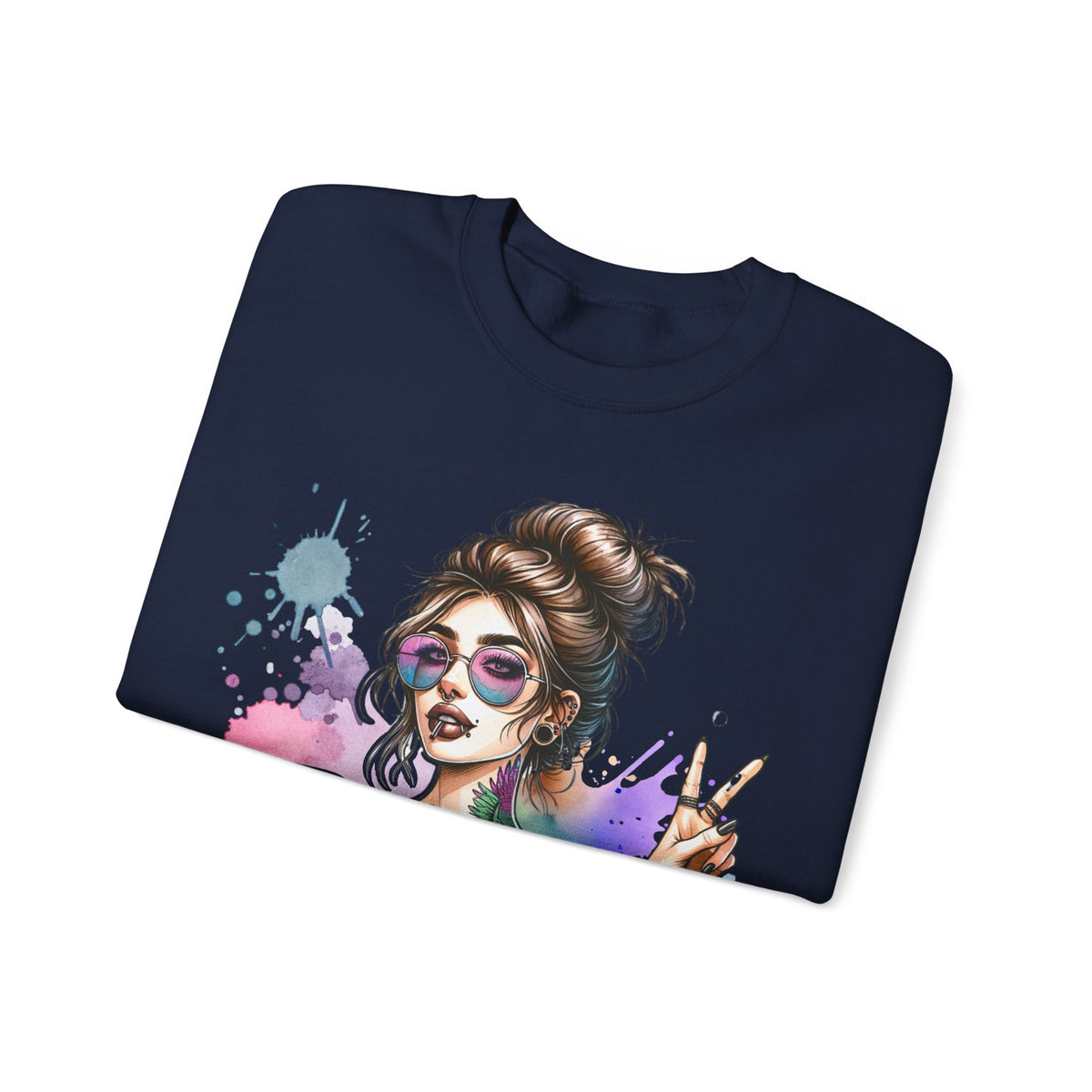 Cool Mombie with Coffee Peace Tattoo - Tired Mom – Gildan Heavy Blend | Trendy Women’s Soft Sweatshirt. Direct to Garment. Printed & Shipped in the USA. Unisex Sizes.