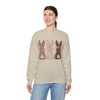 Easter Bunny Trio - Checkered, Floral & Leopard – Gildan Heavy Blend | Trendy Women’s Soft Sweatshirt. Direct to Garment. Printed & Shipped in the USA. Unisex Sizes.