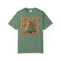 Merry Merry Merry Christmas, Faux Latch Hook Yarn - Comfort Colors | Trendy Women's T-Shirt. Direct to Garment. Printed & Shipped in the USA. Unisex Sizes.