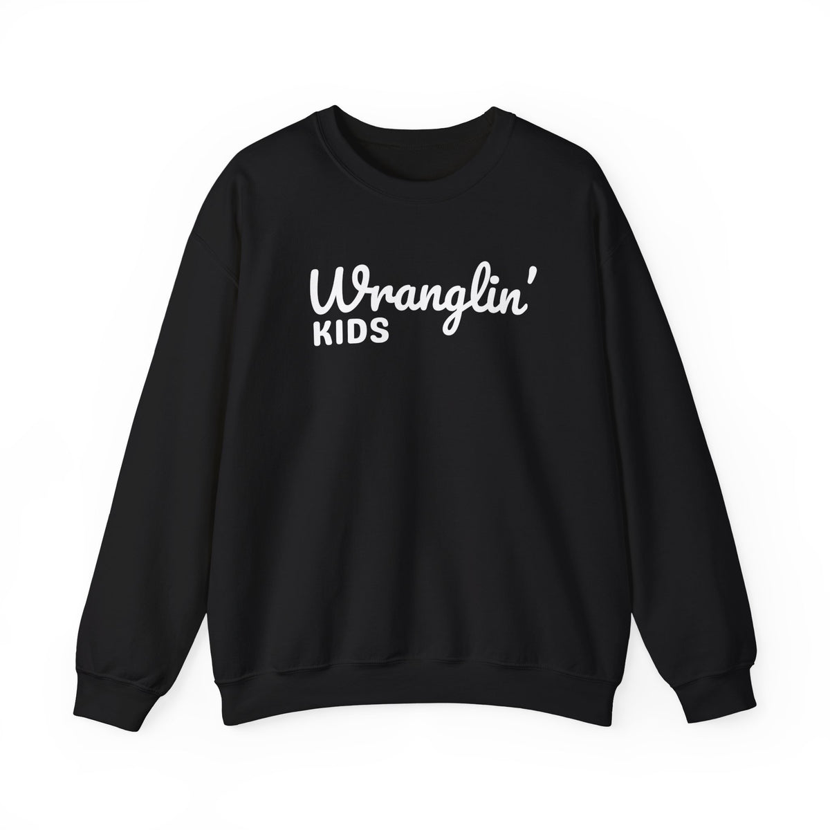 Wranglin' Kids Funny Mom Dad – Gildan Heavy Blend | Trendy Women’s and Men's Soft Sweatshirt. Direct to Garment. Printed & Shipped in the USA. Unisex Sizes.