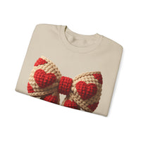 Faux Crochet Valentine Bow – Gildan Heavy Blend | Trendy Women’s Soft Sweatshirt. Direct to Garment. Printed & Shipped in the USA. Unisex Sizes.