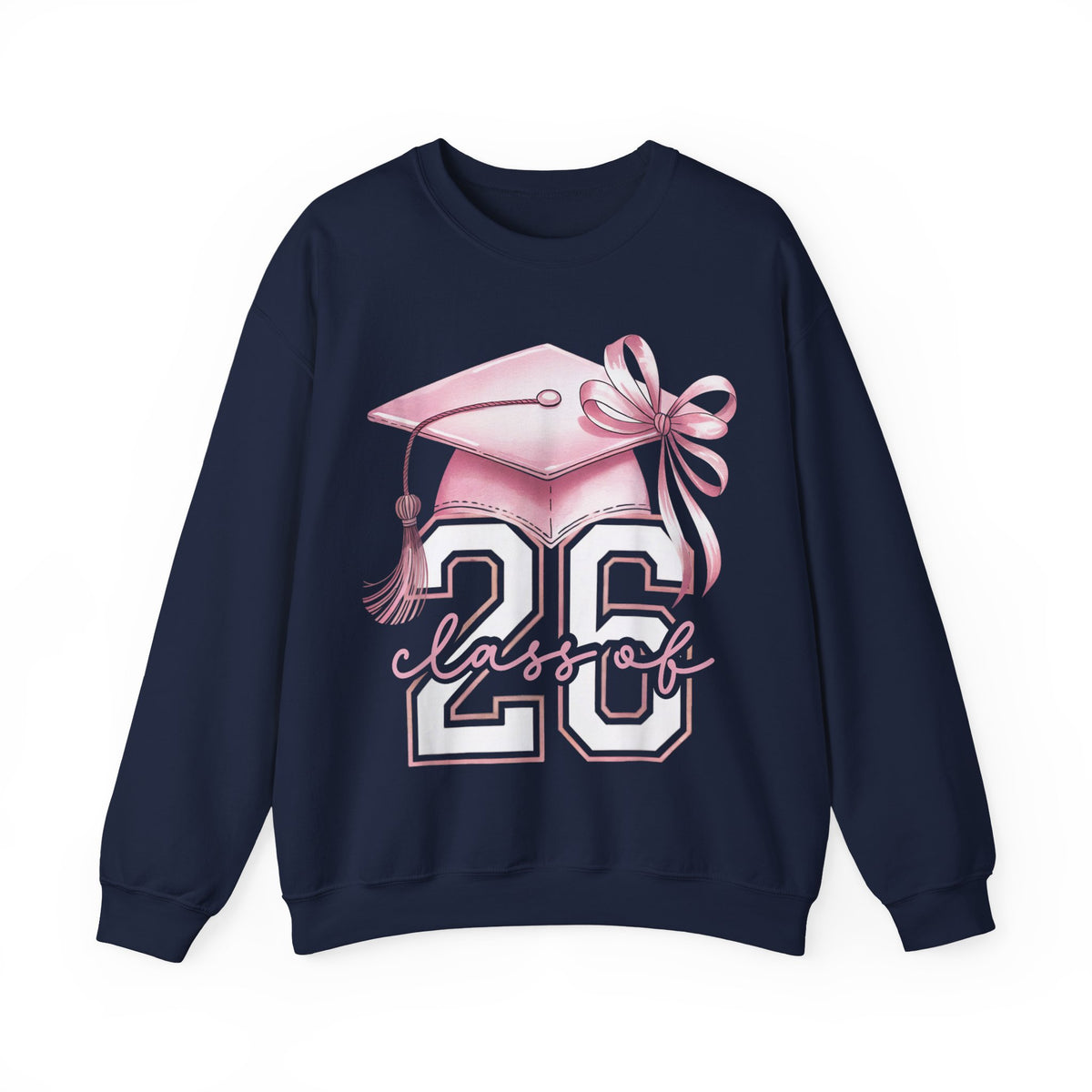 Pink Coquette, Class of 2026 Graduation Cap – Gildan Heavy Blend | Trendy Women’s Soft Sweatshirt. Direct to Garment. Printed & Shipped in the USA. Unisex Sizes.