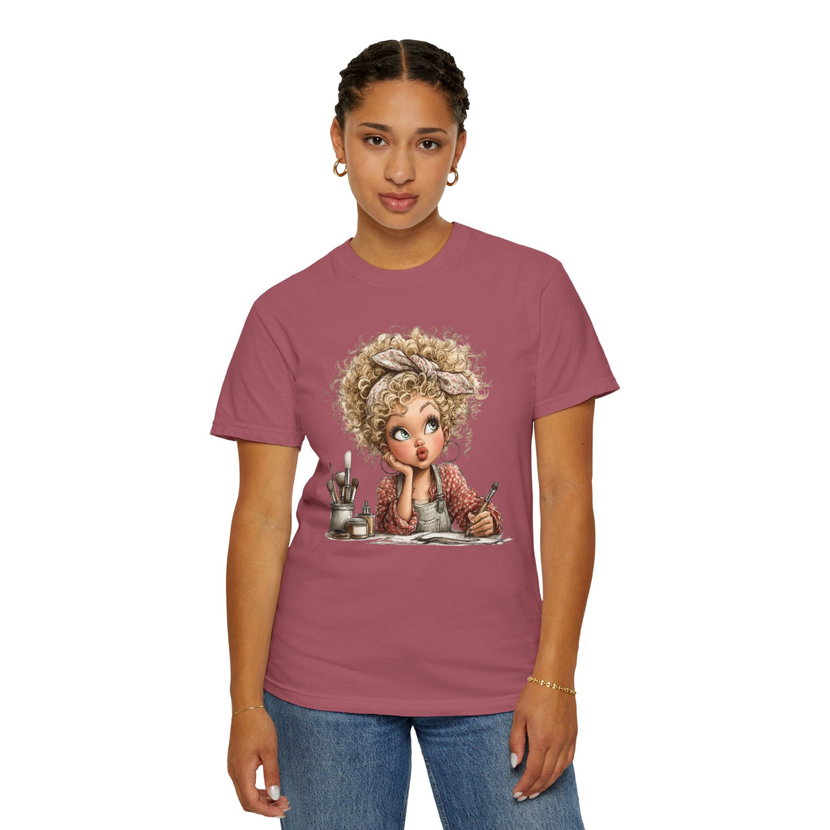 Cute Artist Curly Girl - Comfort Colors | Trendy Women's T-Shirt. Direct to Garment. Printed & Shipped in the USA. Unisex Sizes.