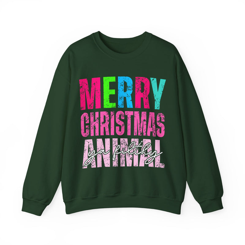 Merry Christmas Ya Filthy Animal – Gildan Heavy Blend | Trendy Women’s Soft Sweatshirt. Direct to Garment. Printed & Shipped in the USA. Unisex Sizes.