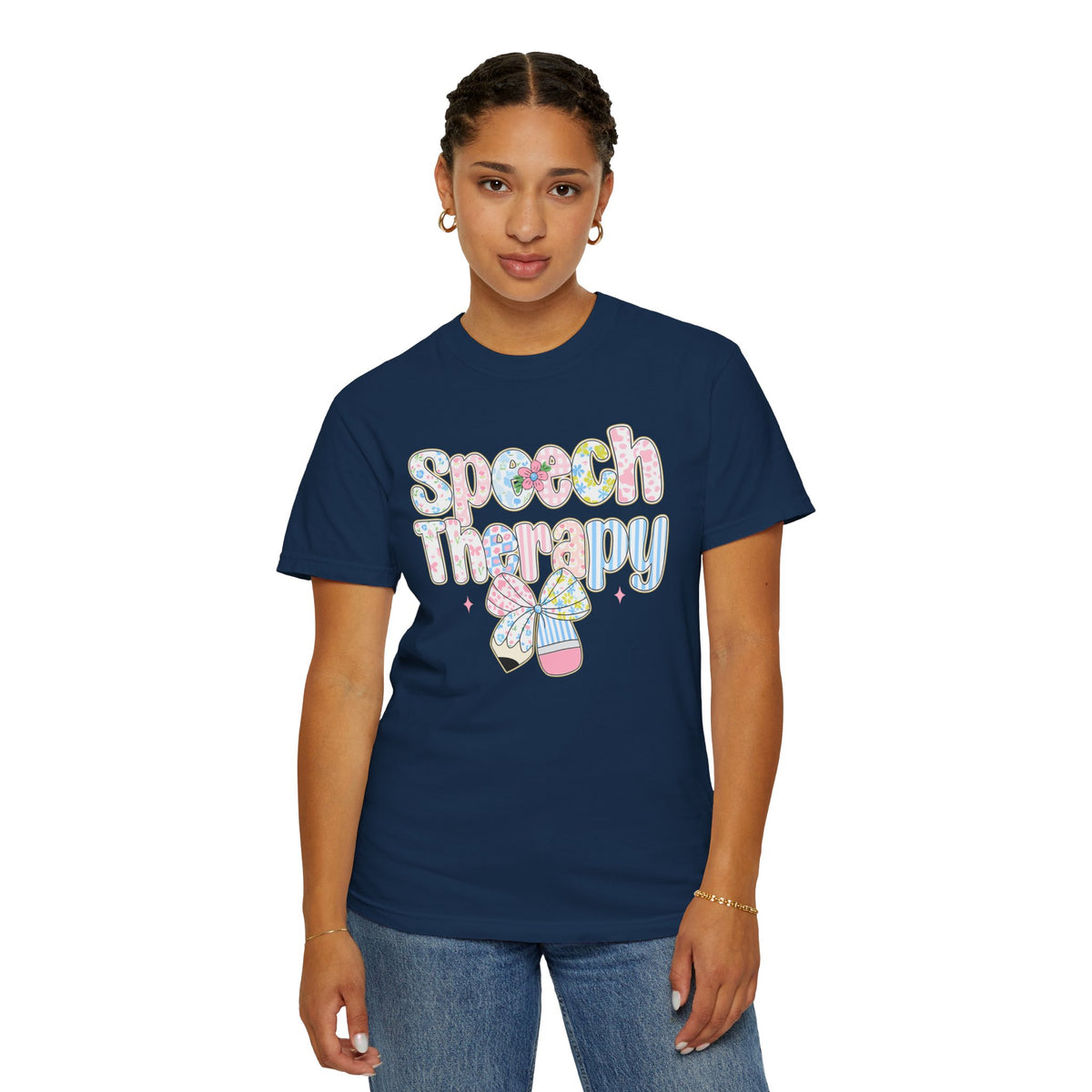 Speech Therapy - Pink Blue Coquette - Comfort Colors | Trendy Women's T-Shirt. Direct to Garment. Printed & Shipped in the USA. Unisex Sizes.