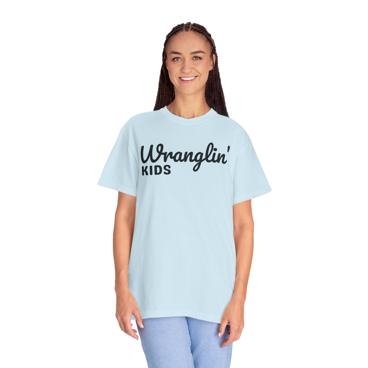 Wranglin' Kids Funny Mom Dad   - Comfort Colors | Trendy Women's and Men's T-Shirt. Direct to Garment. Printed & Shipped in the USA. Unisex Sizes.