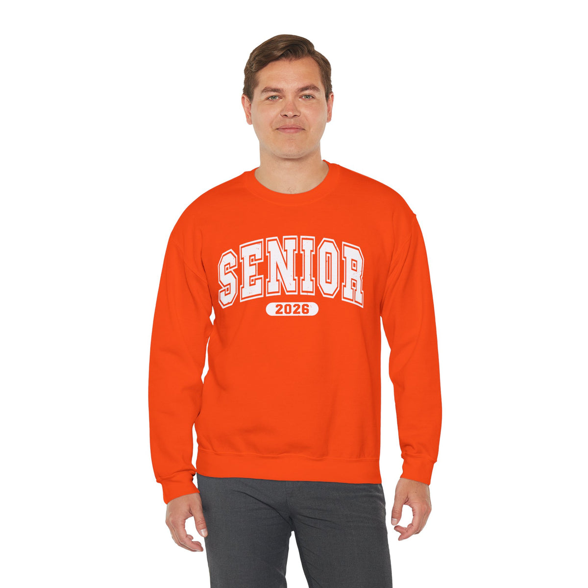 Senior 2026, Varsity – Gildan Heavy Blend | Trendy Women’s and Men's Soft Sweatshirt. Direct to Garment. Printed & Shipped in the USA. Unisex Sizes.