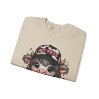 Cute Highland Cow 'Hot Mess' In Braids – Gildan Heavy Blend | Trendy Women’s Soft Sweatshirt. Direct to Garment. Printed & Shipped in the USA. Unisex Sizes.