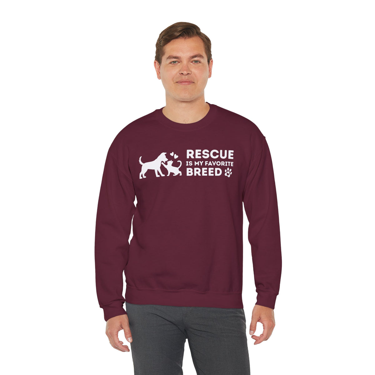 Rescue Is My Favorite Breed *This Shirt Saves Lives* – Gildan Heavy Blend | Trendy Men's and Women’s Soft Sweatshirt. Direct to Garment. Printed & Shipped in the USA. Unisex Sizes.