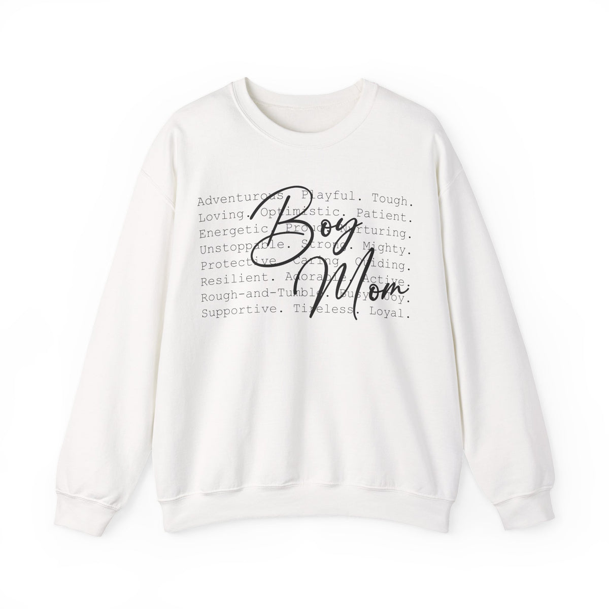 Boy Mom Typography – Gildan Heavy Blend | Trendy Women’s Soft Sweatshirt. Direct to Garment. Printed & Shipped in the USA. Unisex Sizes.