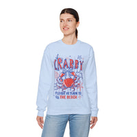 If Crabby, Please Return to Beach – Gildan Heavy Blend | Trendy Men's & Women’s Soft Sweatshirt. Direct to Garment. Printed & Shipped in the USA. Unisex Sizes.