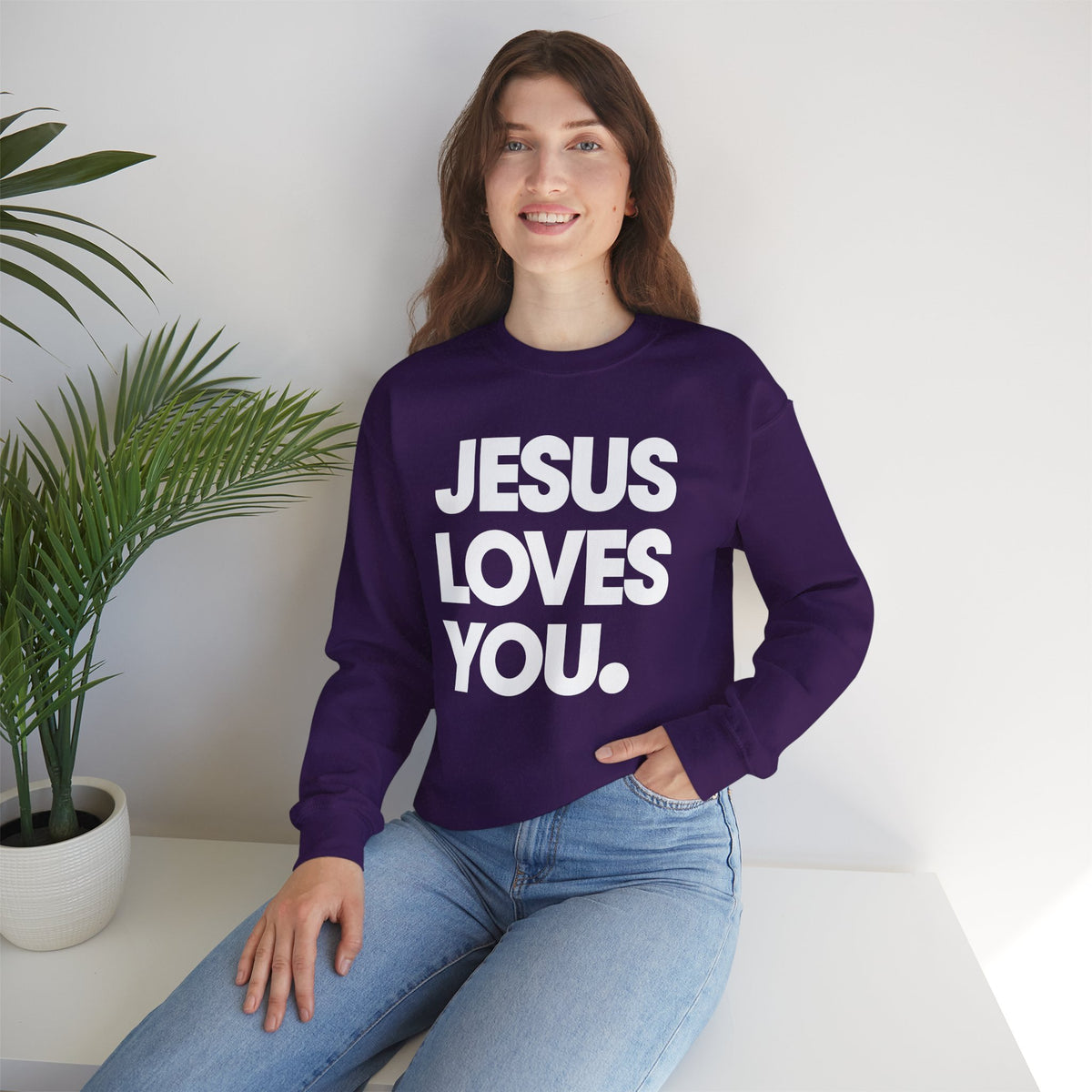 Jesus Loves You – Gildan Heavy Blend | Trendy Women’s and Men's Soft Sweatshirt. Direct to Garment. Printed & Shipped in the USA. Unisex Sizes.