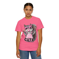 Cute But Feral, Squirrel in Pink Bibs - Comfort Colors | Trendy Women's T-Shirt. Direct to Garment. Printed & Shipped in the USA. Unisex Sizes.