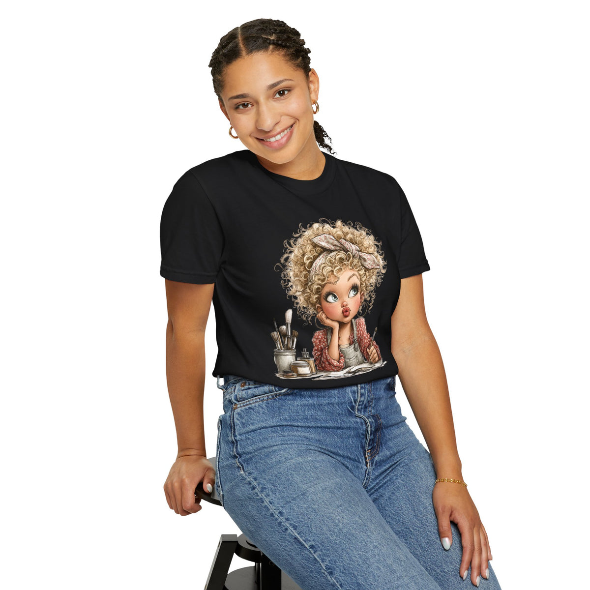 Cute Artist Curly Girl - Comfort Colors | Trendy Women's T-Shirt. Direct to Garment. Printed & Shipped in the USA. Unisex Sizes.