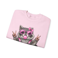 Cute But Feral, Raccoon in Pink Bibs – Gildan Heavy Blend | Trendy Women’s Soft Sweatshirt. Direct to Garment. Printed & Shipped in the USA. Unisex Sizes.
