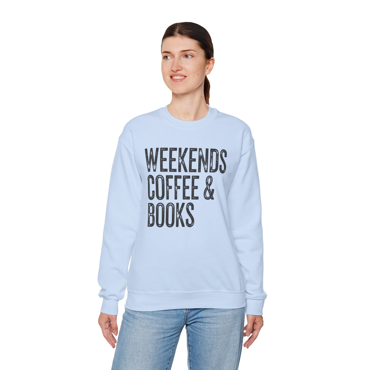 Weekends, Coffee & Books, Vintage – Gildan Heavy Blend | Trendy Women’s and Men's Soft Sweatshirt. Direct to Garment. Printed & Shipped in the USA. Unisex Sizes.