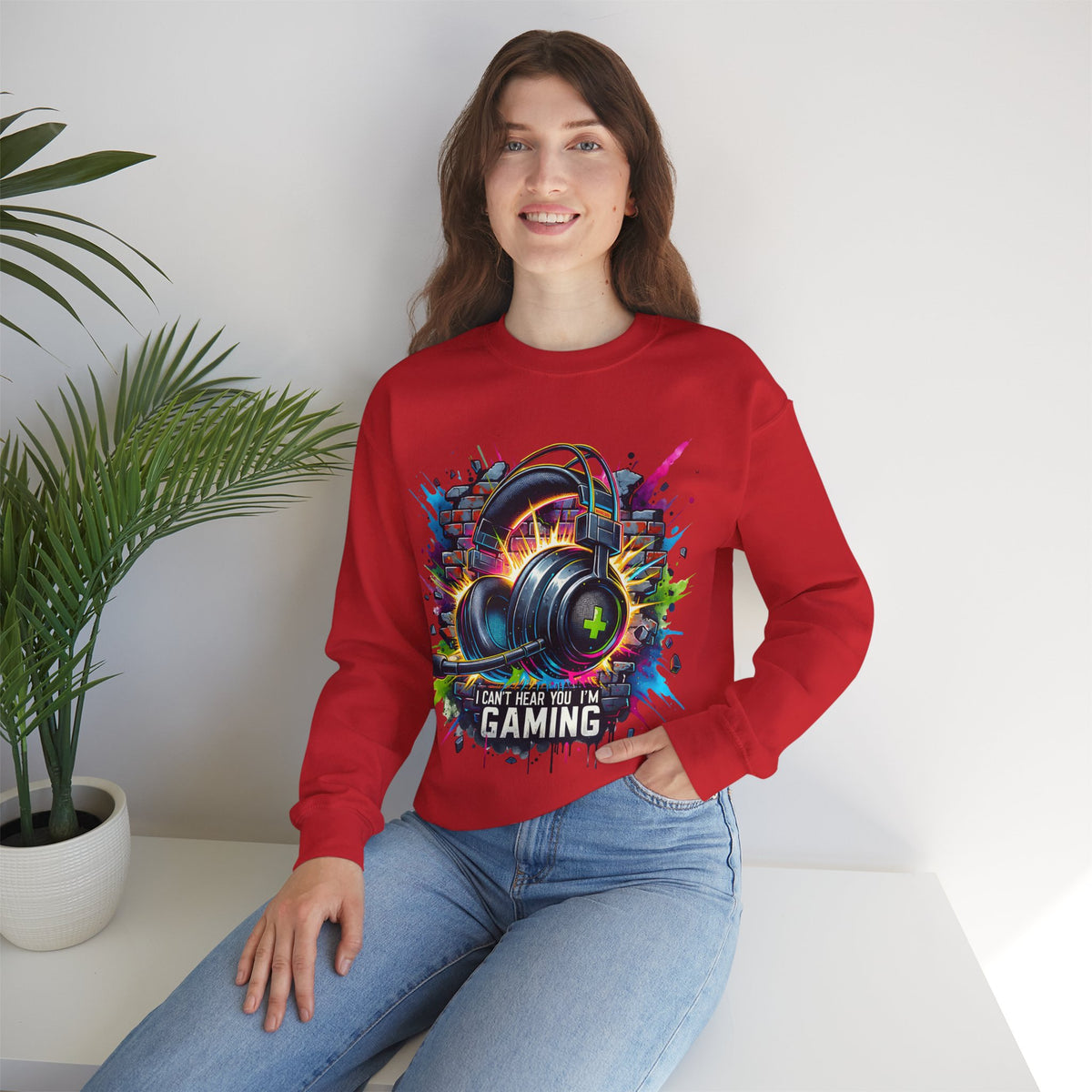 Gaming Headset I Can't Hear You, I'm Gaming – Gildan Heavy Blend | Trendy Women’s and Men's Soft Sweatshirt. Direct to Garment. Printed & Shipped in the USA. Unisex Sizes.