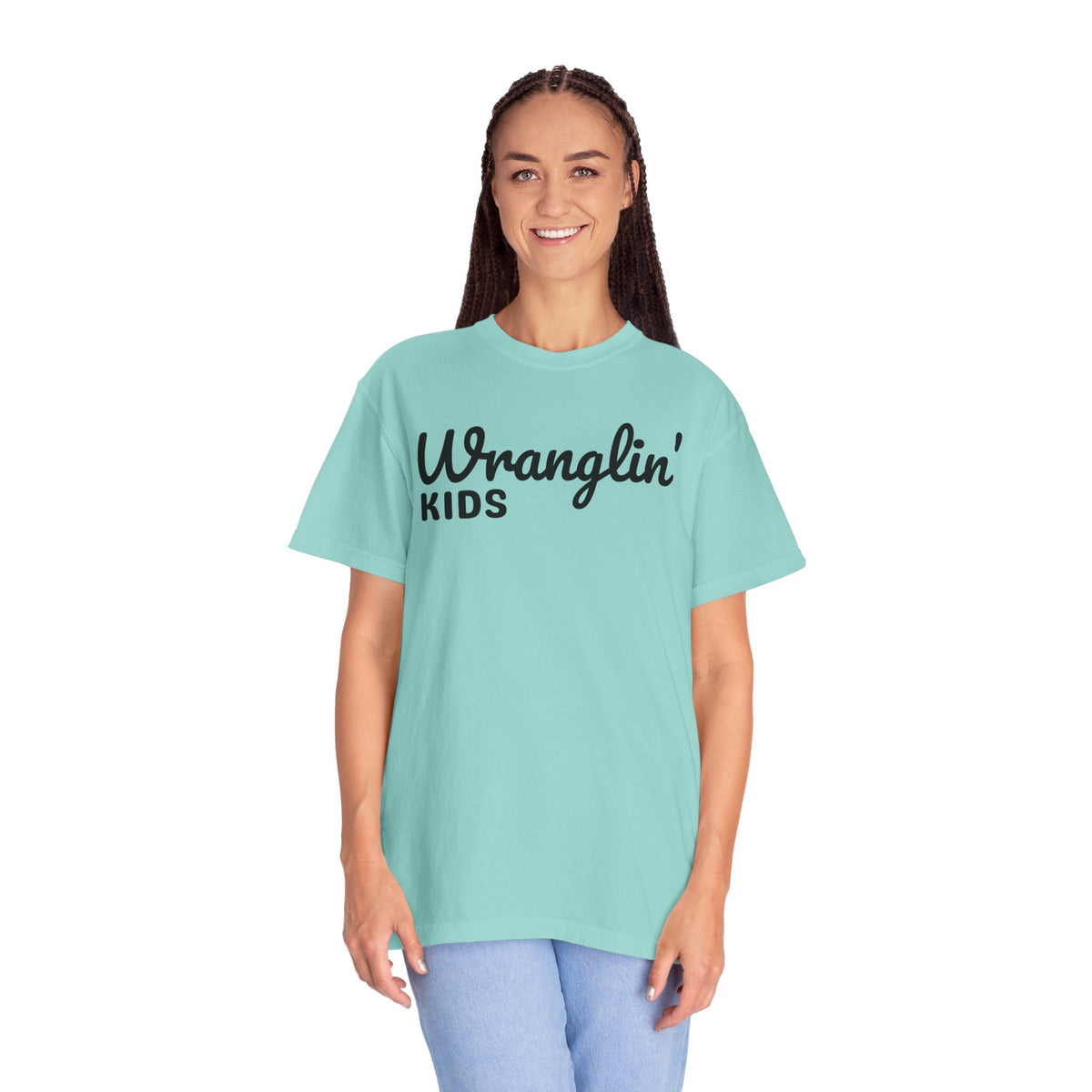 Wranglin' Kids Funny Mom Dad   - Comfort Colors | Trendy Women's and Men's T-Shirt. Direct to Garment. Printed & Shipped in the USA. Unisex Sizes.