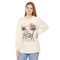 Feral Girl Summer, Possum on a Beach - Comfort Colors | Trendy Women's Long Sleeve T-Shirt. Direct to Garment. Printed & Shipped in the USA. Unisex Sizes.
