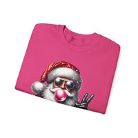 Biker Santa Leather Jacket Bubblegum – Gildan Heavy Blend | Trendy Women’s and Men's Soft Sweatshirt. Direct to Garment. Printed & Shipped in the USA. Unisex Sizes.