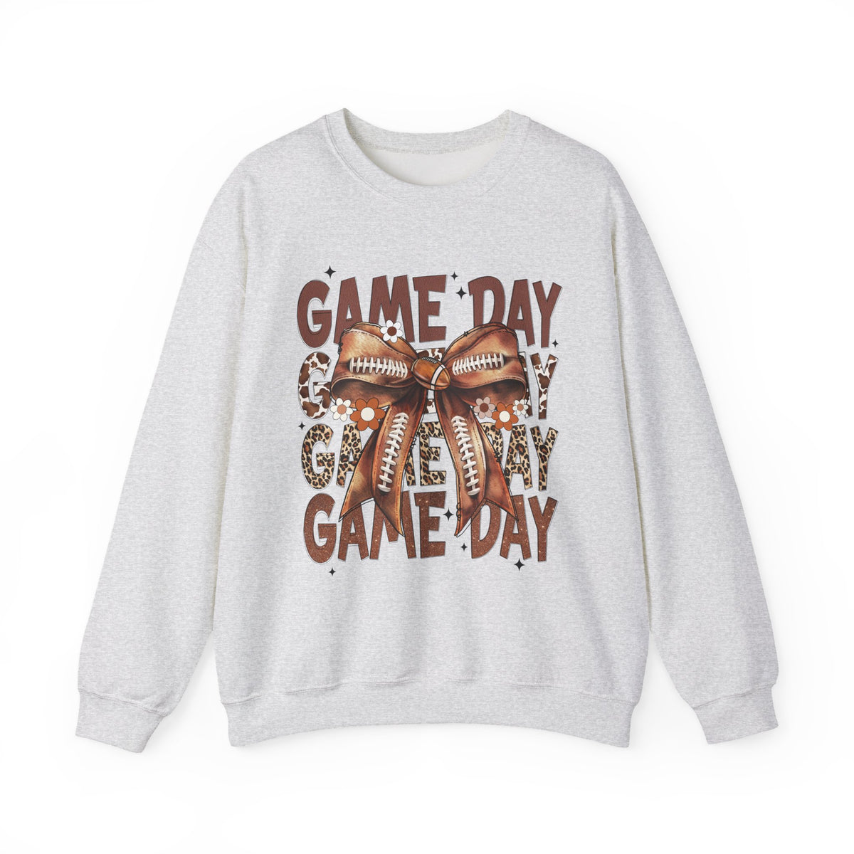 Game Day - Football Bow – Gildan Heavy Blend | Trendy Women’s Soft Sweatshirt. Direct to Garment. Printed & Shipped in the USA. Unisex Sizes.