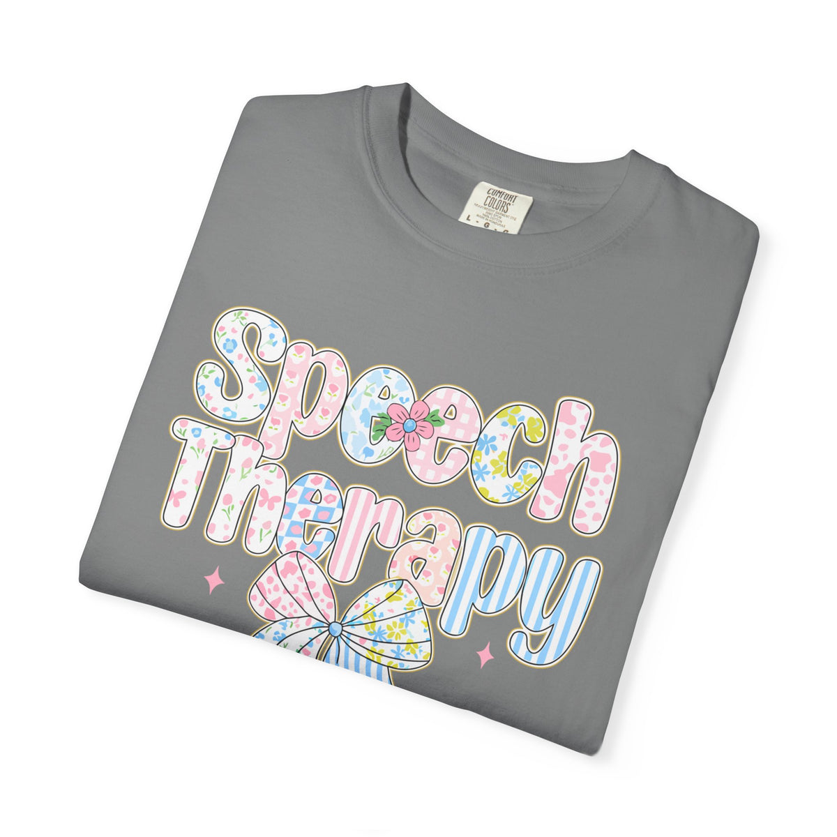 Speech Therapy - Pink Blue Coquette - Comfort Colors | Trendy Women's T-Shirt. Direct to Garment. Printed & Shipped in the USA. Unisex Sizes.