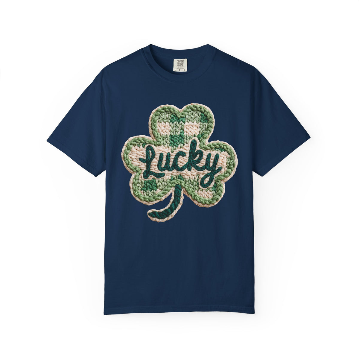 Lucky Shamrock Faux Knit - Comfort Colors | Trendy Men's and Women's T-Shirt. Direct to Garment. Printed & Shipped in the USA. Unisex Sizes.