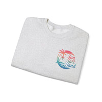 Sun Salt Sand, Beach Sunset - Front & Back Print – Gildan Heavy Blend | Trendy Women’s and Men's Soft Sweatshirt. Direct to Garment. Printed & Shipped in the USA. Unisex Sizes.