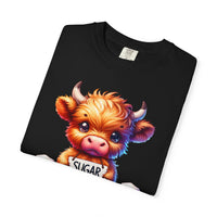 Sugar Addict Highland Cow - Comfort Colors | Trendy Women's T-Shirt. Direct to Garment. Printed & Shipped in the USA. Unisex Sizes.
