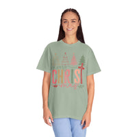 Merry ChrisTmas Christian Faith Graphic - Comfort Colors | Trendy Women's T-Shirt. Direct to Garment. Printed & Shipped in the USA. Unisex Sizes.