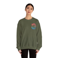 Sun Salt Sand, Beach Sunset - Front & Back Print – Gildan Heavy Blend | Trendy Women’s and Men's Soft Sweatshirt. Direct to Garment. Printed & Shipped in the USA. Unisex Sizes.