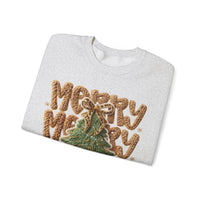 Merry Merry Merry Christmas, Faux Latch Hook Yarn – Gildan Heavy Blend | Trendy Women’s Soft Sweatshirt. Direct to Garment. Printed & Shipped in the USA. Unisex Sizes.