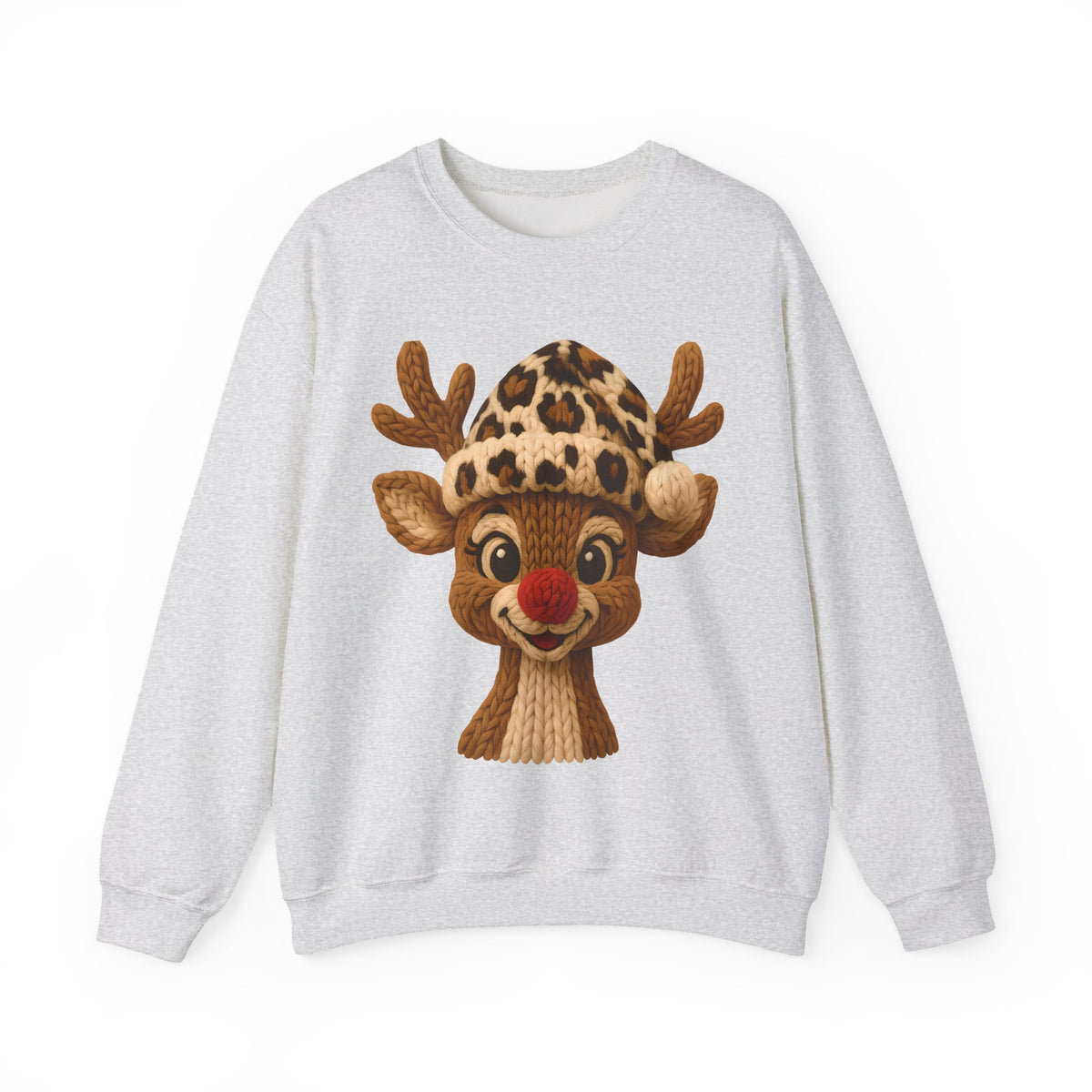 Rudolph Reindeer Leopard Santa Hat Christmas – Gildan Heavy Blend | Trendy Women’s Soft Sweatshirt. Direct to Garment. Printed & Shipped in the USA. Unisex Sizes.