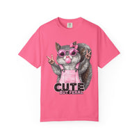 Cute But Feral, Squirrel in Pink Bibs - Comfort Colors | Trendy Women's T-Shirt. Direct to Garment. Printed & Shipped in the USA. Unisex Sizes.