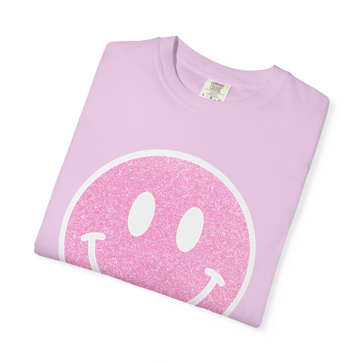 Faux Glitter Smiley - Comfort Colors | Trendy Women's T-Shirt. Direct to Garment. Printed & Shipped in the USA. Unisex Sizes.