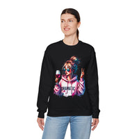 Dramatic Girl With Wine Messy Bun Peace Sign – Gildan Heavy Blend | Trendy Women’s Soft Sweatshirt. Direct to Garment. Printed & Shipped in the USA. Unisex Sizes.