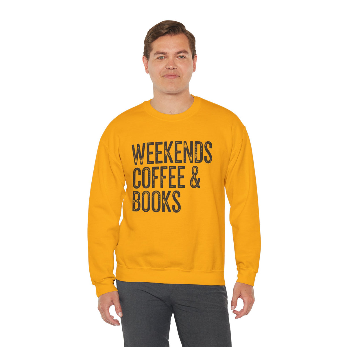 Weekends, Coffee & Books – Gildan Heavy Blend | Trendy Women’s and Men's Soft Sweatshirt. Direct to Garment. Printed & Shipped in the USA. Unisex Sizes.