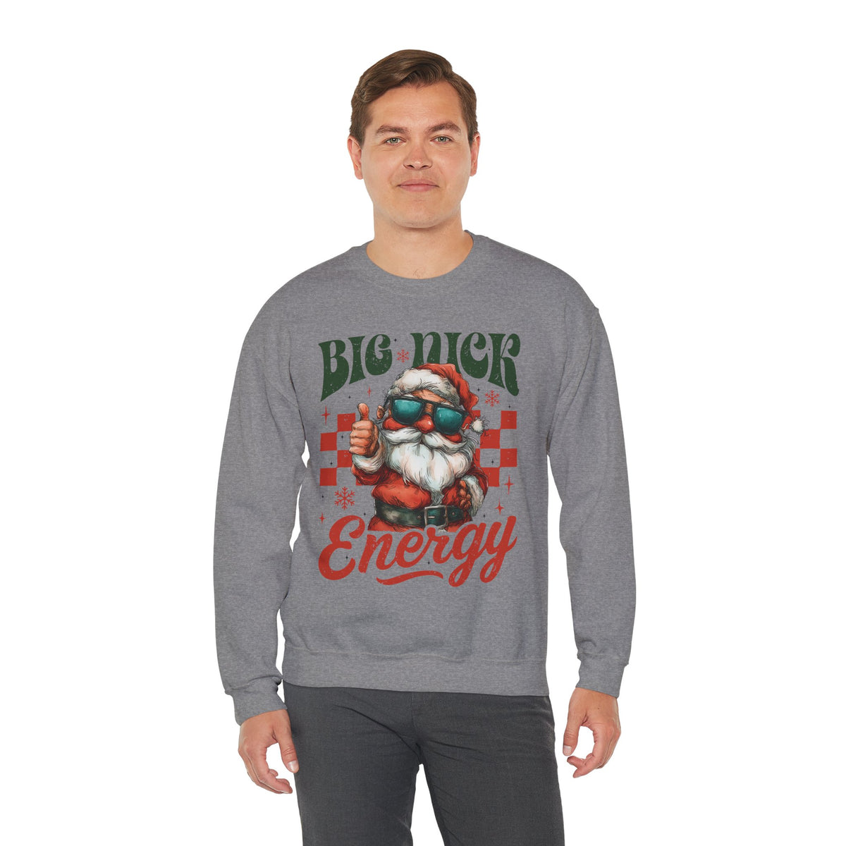 Big Nick Energy - Retro Santa Thumbs Up – Gildan Heavy Blend | Trendy Men's and Women’s Soft Sweatshirt. Direct to Garment. Printed & Shipped in the USA. Unisex Sizes.
