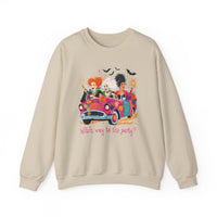 Witch Way to the Party? – Gildan Heavy Blend | Trendy Women’s Soft Sweatshirt. Direct to Garment. Printed & Shipped in the USA. Unisex Sizes.