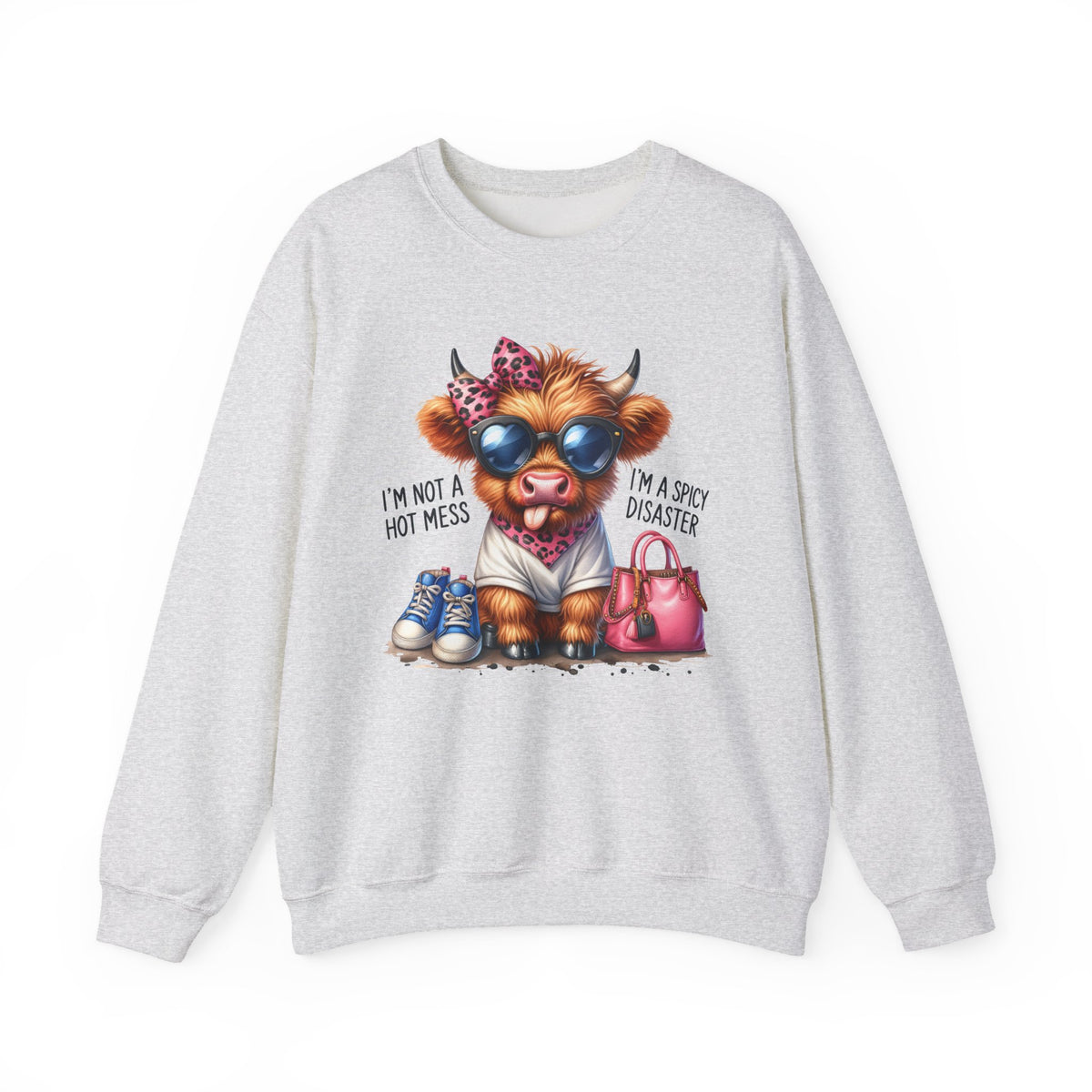 I’m Not a Hot Mess, I’m a Spicy Disaster – Gildan Heavy Blend | Trendy Women’s Soft Sweatshirt. Direct to Garment. Printed & Shipped in the USA. Unisex Sizes.