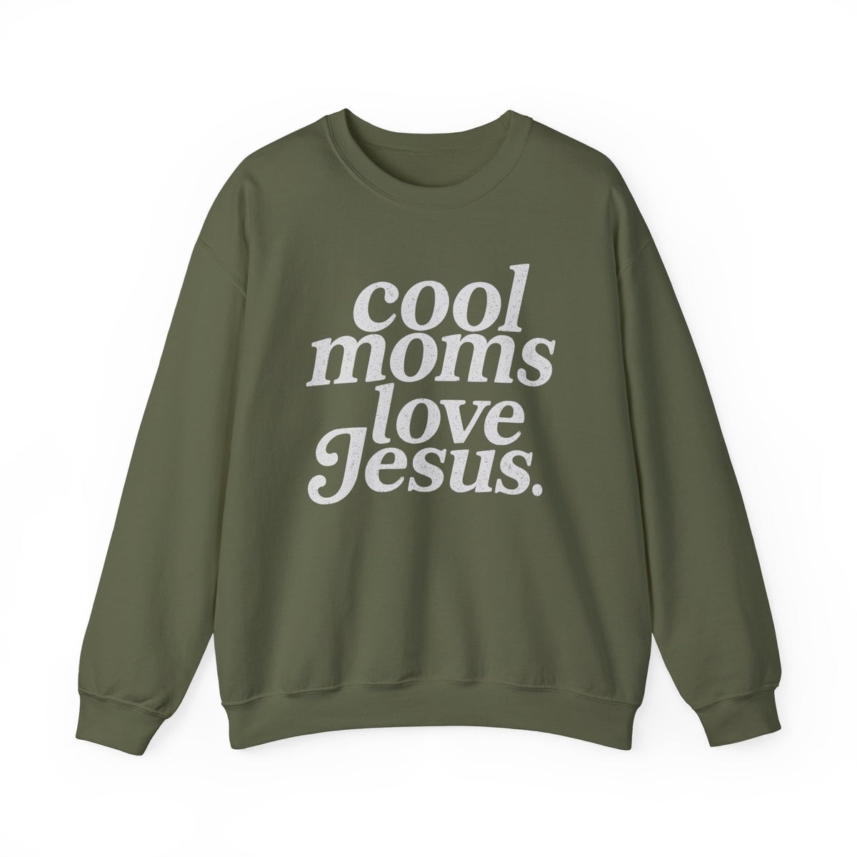 Cool Moms Love Jesus – Gildan Heavy Blend | Trendy Women’s Soft Sweatshirt. Direct to Garment. Printed & Shipped in the USA. Unisex Sizes.