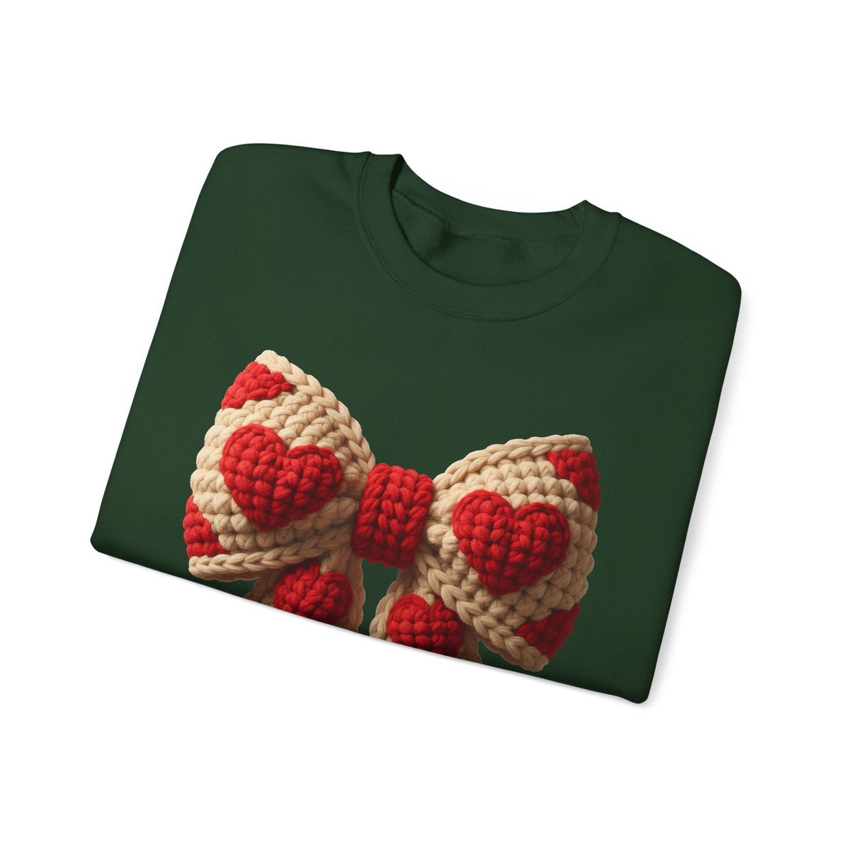 Faux Crochet Valentine Bow – Gildan Heavy Blend | Trendy Women’s Soft Sweatshirt. Direct to Garment. Printed & Shipped in the USA. Unisex Sizes.