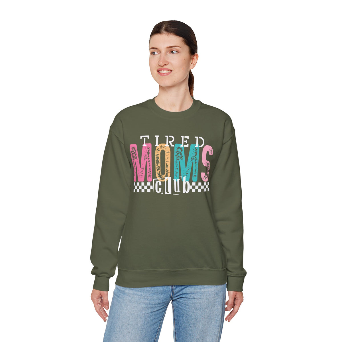 Tired Moms Club Pastel – Gildan Heavy Blend | Trendy Women’s Soft Sweatshirt. Direct to Garment. Printed & Shipped in the USA. Unisex Sizes.