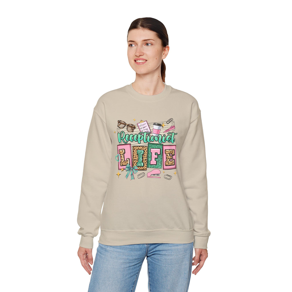 Receptionist Life – Gildan Heavy Blend | Trendy Women’s Soft Sweatshirt. Direct to Garment. Printed & Shipped in the USA. Unisex Sizes.