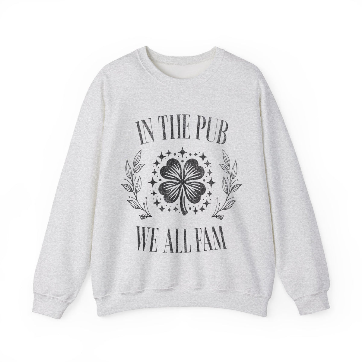 In the Pub We All Fam, Vintage – Gildan Heavy Blend | Trendy Women’s and Men's Soft Sweatshirt. Direct to Garment. Printed & Shipped in the USA. Unisex Sizes.